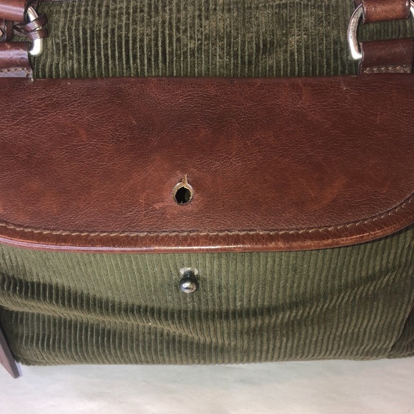KRALPH LAUREN Olive Green Corduroy Brown Leather Shoulder Bag VINTAGE - Picture 8 of 17